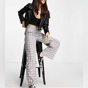 ASOS Petite Straight Leg Gray Checkered Women’s Pants